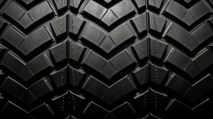 Texture of a zigzag tire tread, creating a jagged and aggressive pattern. The rubber has a rugged appearance and feels tough, ideal for heavyduty vehicles.