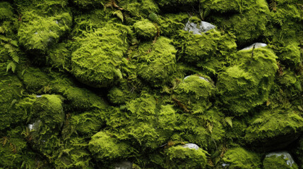 Closeup of a Textured MossCovered Stone, revealing a multitude of small, densely packed moss patches that create a unique and intricate pattern.