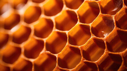 Closeup of a honeycomb texture in a beehive, highlighting the unique beauty and complexity of natures design.