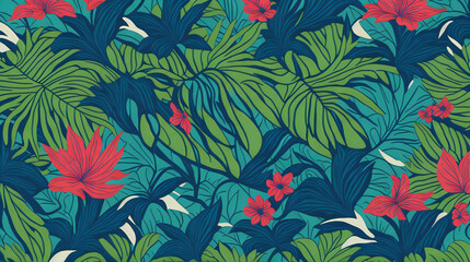 Celebrate the vibrant spirit of the Aloha State with a colorful and whimsical pattern that captures the essence of Hawaii, from the lush green foliage to the bright blue generative AI