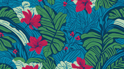 Celebrate the vibrant spirit of the Aloha State with a colorful and whimsical pattern that captures the essence of Hawaii, from the lush green foliage to the bright blue generative AI