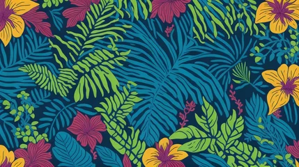 Gordijnen Celebrate the vibrant spirit of the Aloha State with a colorful and whimsical pattern that captures the essence of Hawaii, from the lush green foliage to the bright blue generative AI © HumblePride