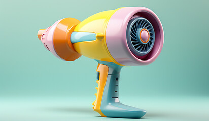 Toy hair dryer in soft colors, plasticized material, educational for children to play. AI generated