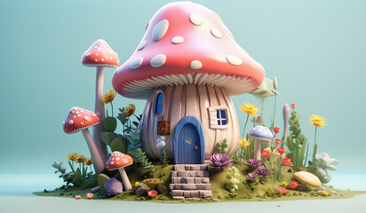 Toy mushroom house in soft colors, plasticized material, educational for children to play. AI generated