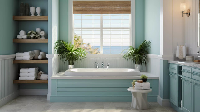 Seaside Spa Retreat. A spa bathroom retreat with a seaside ambiance.
