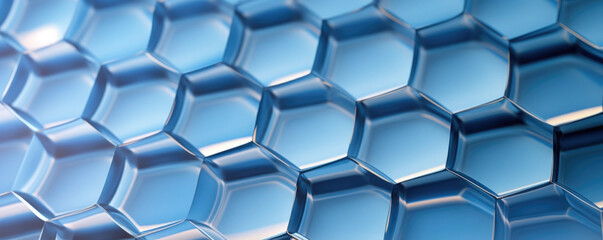 Closeup of a honeycomb patterned translucent plastic, featuring a delicate network of hexagonal cells and a glossy finish.