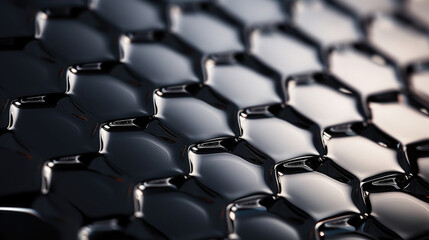 Closeup of a glossy plastic texture, with a raised honeycomb pattern that adds dimension and texture. The glossy finish enhances the intricate design.