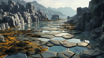 natural wonders with hexagonal shapes, such as basalt columns or honeycomb structures, background image, AI generated - obrazy, fototapety, plakaty