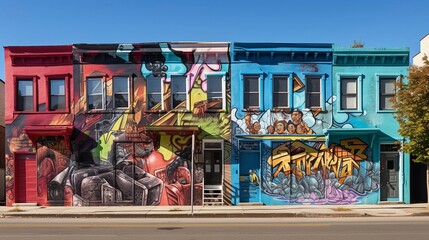 graffiti art that reflects the identity and history of a neighborhood, providing space for text, background image, AI generated - obrazy, fototapety, plakaty