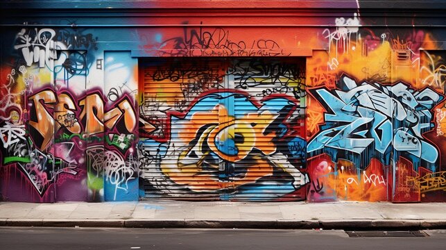 vibrant and expressive graffiti art on a textured urban wall, leaving space for text, background image, AI generated