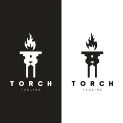 Fototapeta na wymiar Torch Flame Logo Simple Vector Design Retro Illustrator Template