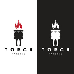 Torch Flame Logo Simple Vector Design Retro Illustrator Template