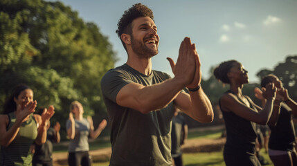 Healthy Workout Routine. Participants engaging in a healthy workout routine with a fitness instructor.