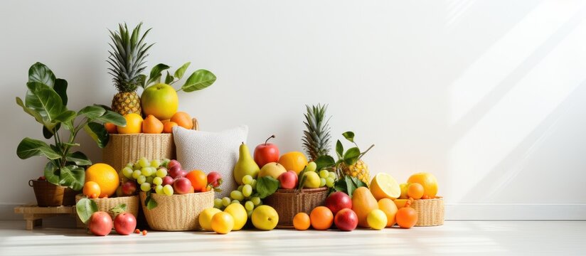 Modern living room with fruits With copyspace for text