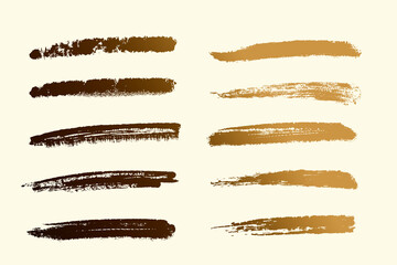 Set of golden vector brush strokes. 3D illustration