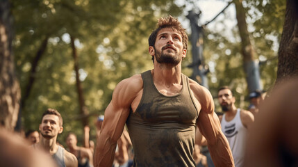 Outdoor CrossFit Challenge. Individuals participating in a challenging outdoor CrossFit session.