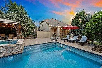 A pool at sunset
