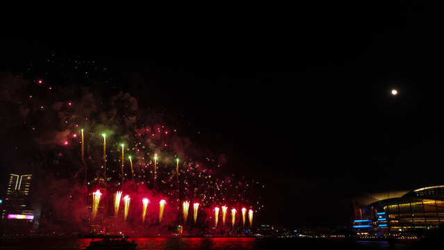 Fireworks display to commemorate the National day of the Republic of China in 2023 at Victoria Harbor, Hong Kong - Powered by Adobe