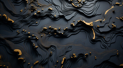 paper cut illustration top down topographical map abstract minimalist dark color palette - Generative AI