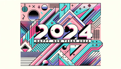 Happy New Year 2024 Memphis Design