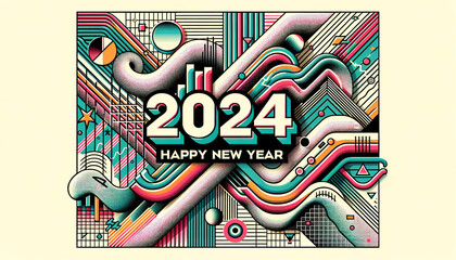 Colorful Geometric Happy 2024 New Year Design