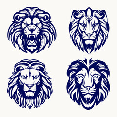 Lion Head Vector Set in White Background