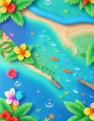 Fototapeta na wymiar Create a lively and colorful stylish retro aloha pattern with painted leaves and blossoms that exude a natural and exotic feel, capturing the essence of summer generative AI