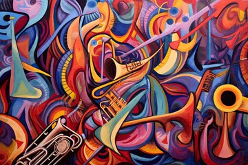Obraz premium Abstract Color Background: Vibrant Jazz Jam Cacophony Interpreted, generative AI