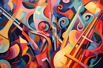 Abstract Jazz Music Jam: Lively Cacophony of Colors in Stunning Background, generative AI