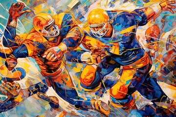 Dynamic Football Game: Abstract Depiction of Action and Competition, Vibrant Colors, and Bold Lines, generative AI