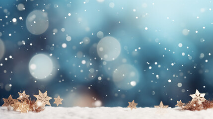 Fototapeta na wymiar Winter background with snow and blurred bokeh.Merry Christmas - Generative AI