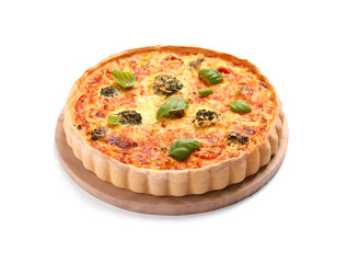 Delicious homemade vegetable quiche isolated on white