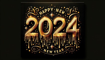 Gold Drip Happy New Year 2024