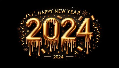 Gold Drip Happy New Year 2024