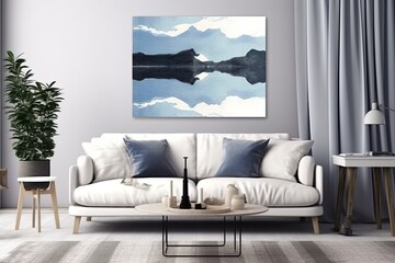 Tranquil Nordic Fjord: Abstract Portrayal of Majestic Serenity in Cool Blues and Whites, generative AI