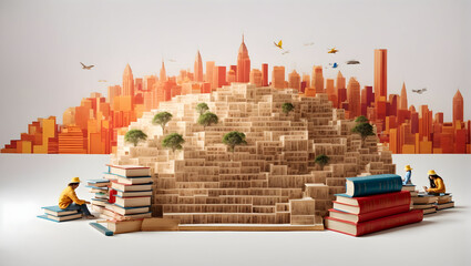 International Day of Education concept, with A city model made of books.