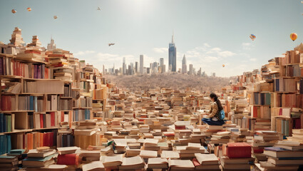 International Day of Education concept, with A city model made of books.