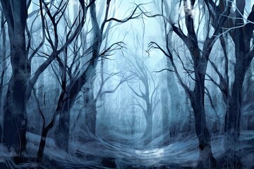 Mystical Moonlit Forest: Abstract Visualization with Soft Blues and Grays, generative AI