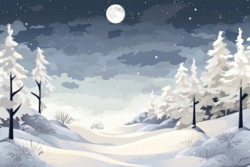 White Abstract Background: Serene Moonlit Winter Landscape, generative AI