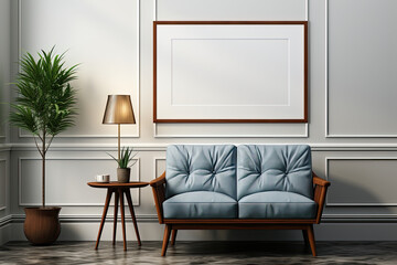 Empty Photo Frame Mockup in Modern Interior with Trendy Vase and Chair: Perfect for Artwork, Painting, Photo, or Poster Display - 3D Rendering