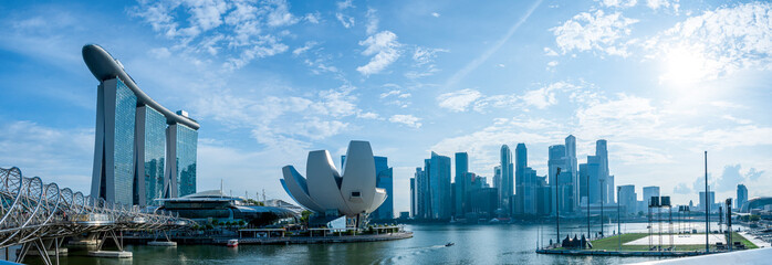 Landscape of the Singapore, Marina Bay Sands with blue sky in a bright sunny day - obrazy, fototapety, plakaty