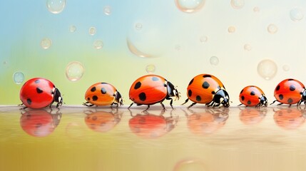 ladybugs as part of an artistic, pastel-themed composition, allowing space for text, background image, AI generated