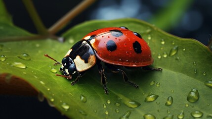 intricate details of a ladybug perched on a textured leaf, inviting text to explore the fascinating world of ladybugs, background image, AI generated