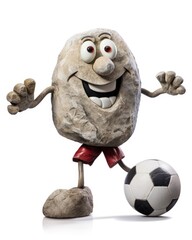 Fototapeta premium A funny looking mascot made of stone, playing soccer