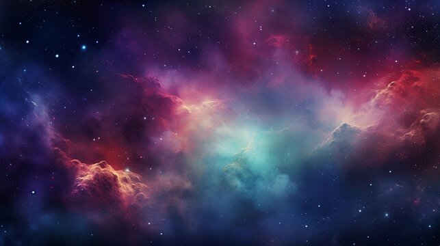 a breathtaking view of distant galaxies, stars, and nebulae in interstellar space, set against a textured cosmic background. Allow space for tex, background image, AI generated