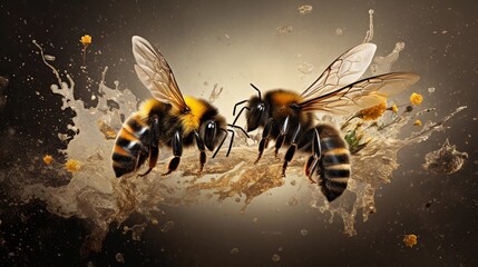 bumblebees as part of an artfully designed, textured composition, allowing space for text, background image, AI generated