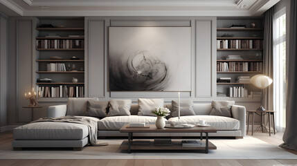 Interior Design Soft Gray Theme, Generative AI