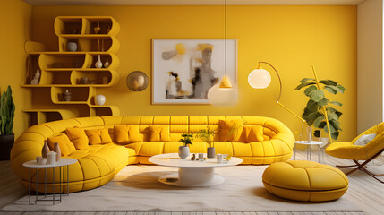 Interior Design Yellow Theme, Generative AI