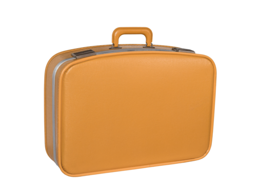 Old vintage yellow suitcase isolated cutout on transparent
