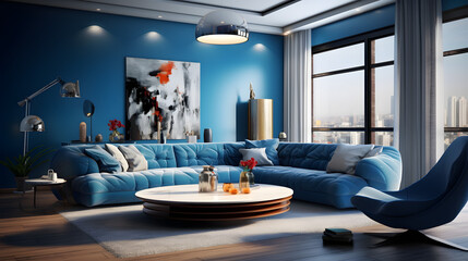 Interior Design Blue Theme, Generative AI